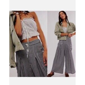 Free People Black and White Wide Leg Pants